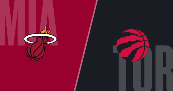 Miami Heat vs. Toronto Raptors logos.