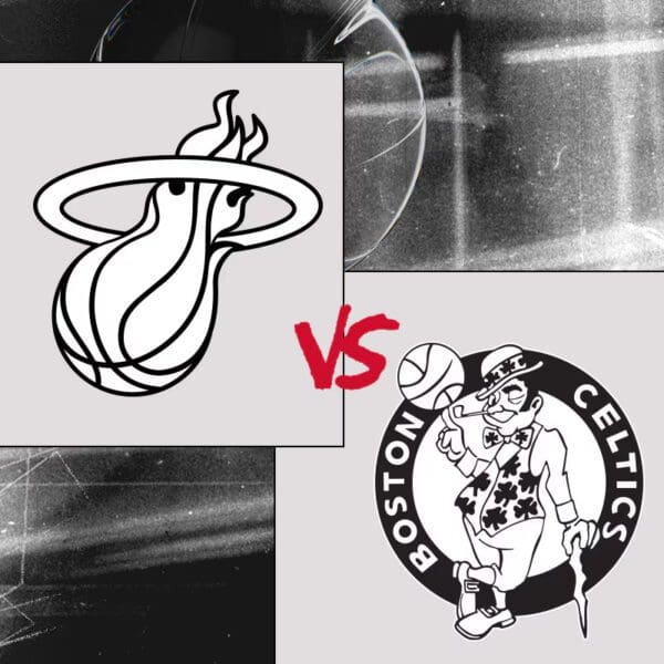 Miami Heat vs Boston Celtics logos.