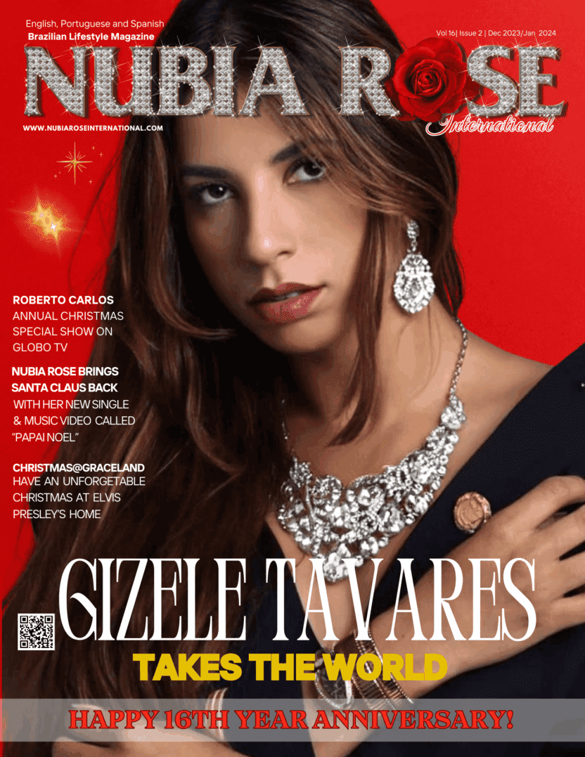 Magazine cover with a woman in jewelry.