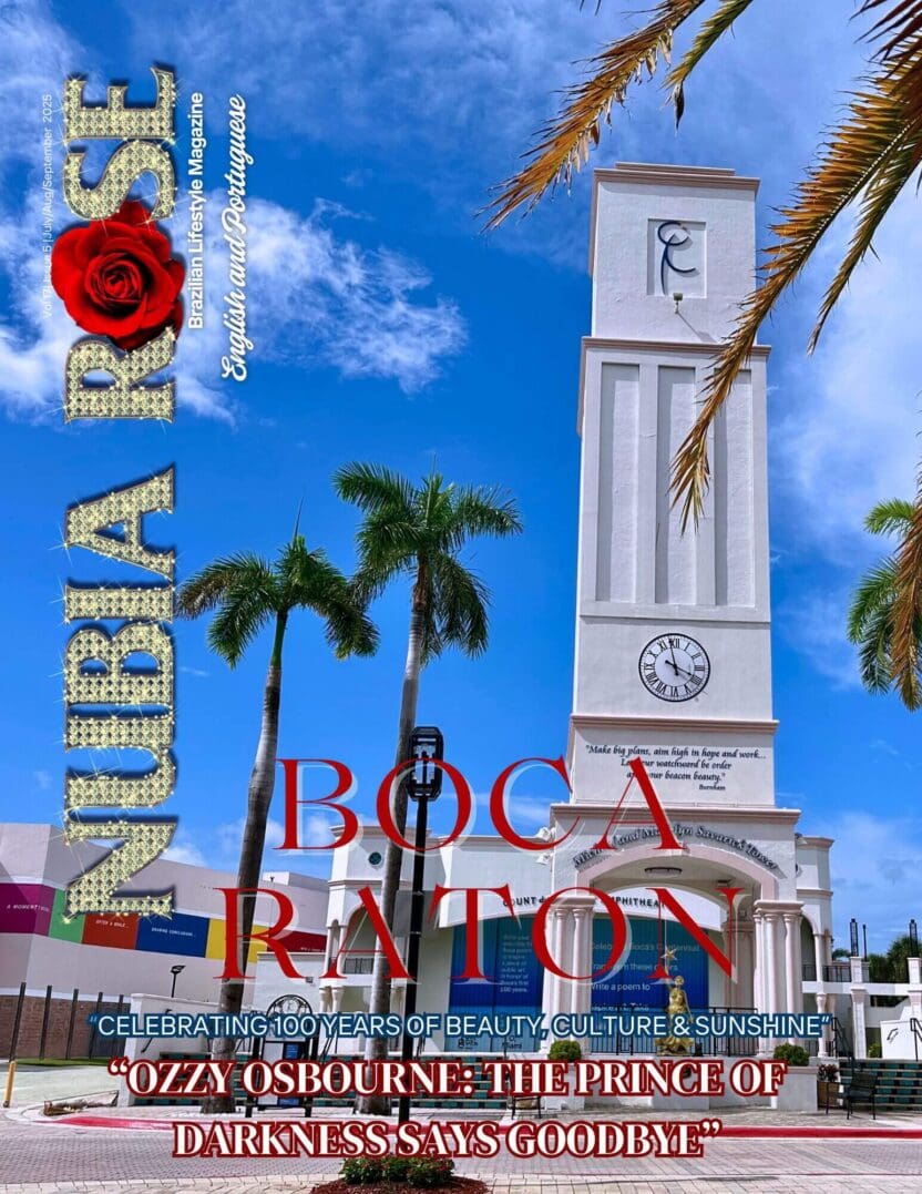 Boca Raton clock tower with palm trees