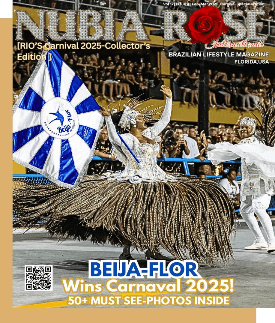 Carnival performers in elaborate costumes celebrating.