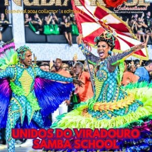 Carnival dancers in vibrant, colorful costumes celebrating.