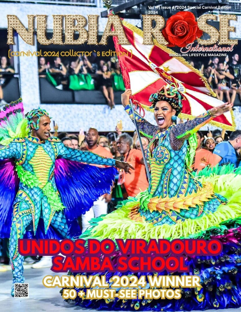 Carnival dancers in vibrant, colorful costumes celebrating.