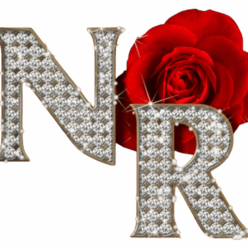 Sparkling diamond NR letters with red rose
