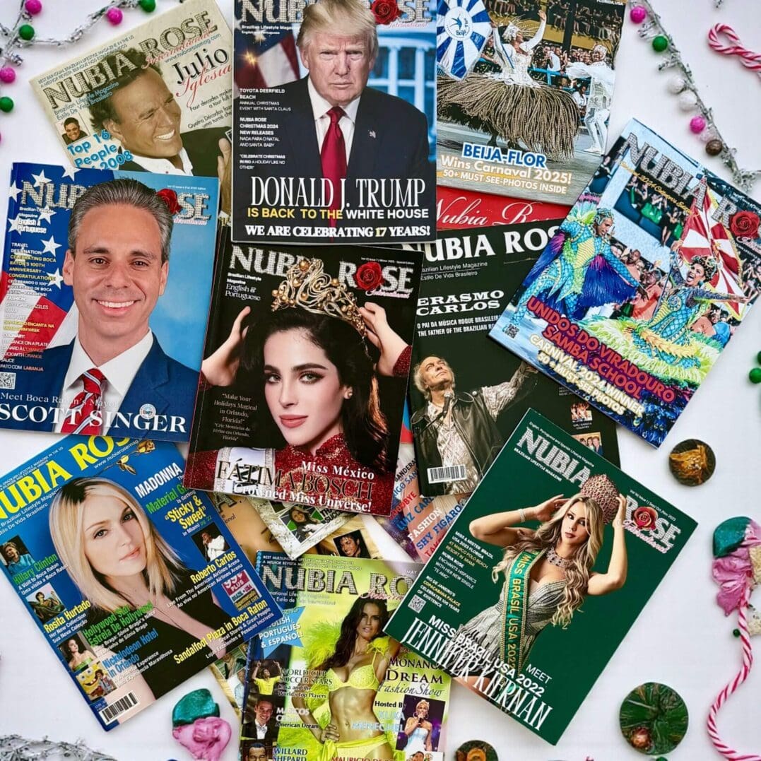 Assorted Nubia Rose magazine covers arrangement.