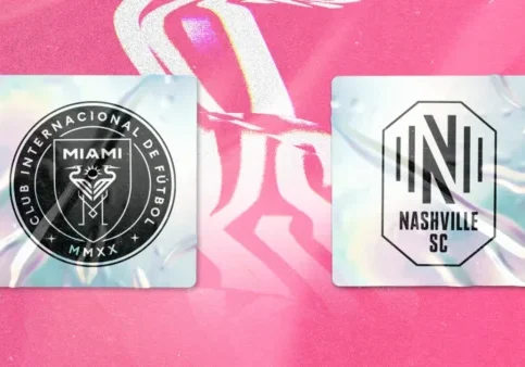 Inter Miami and Nashville SC logos on pink.