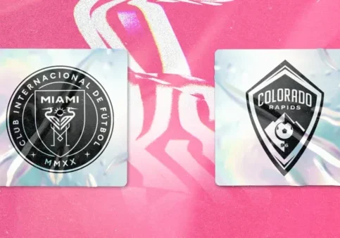 Inter Miami and Colorado Rapids logos on pink.