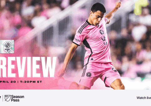 Soccer player kicking ball, match preview banner.