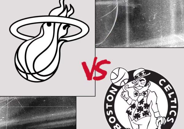 Miami Heat vs Boston Celtics logos.